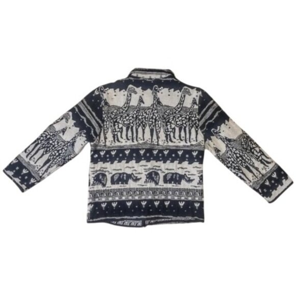 Vintage Jane Ashley Jacket 2X Tribal Black & White Giraffe & Elephant Print - Picture 2 of 7